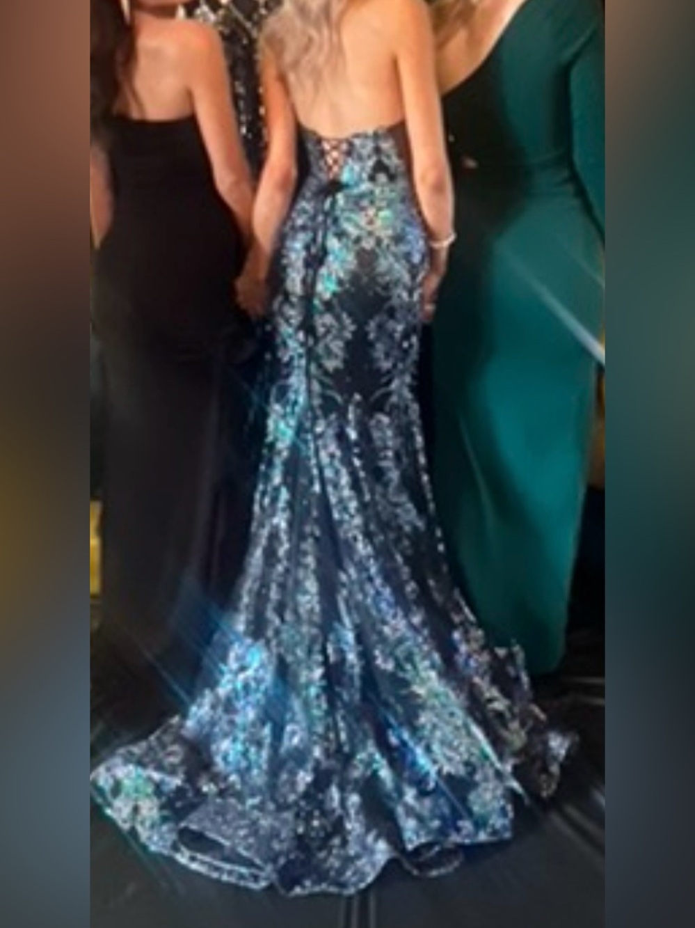 Sequin Evening Mermaid Dress in Navy Blue